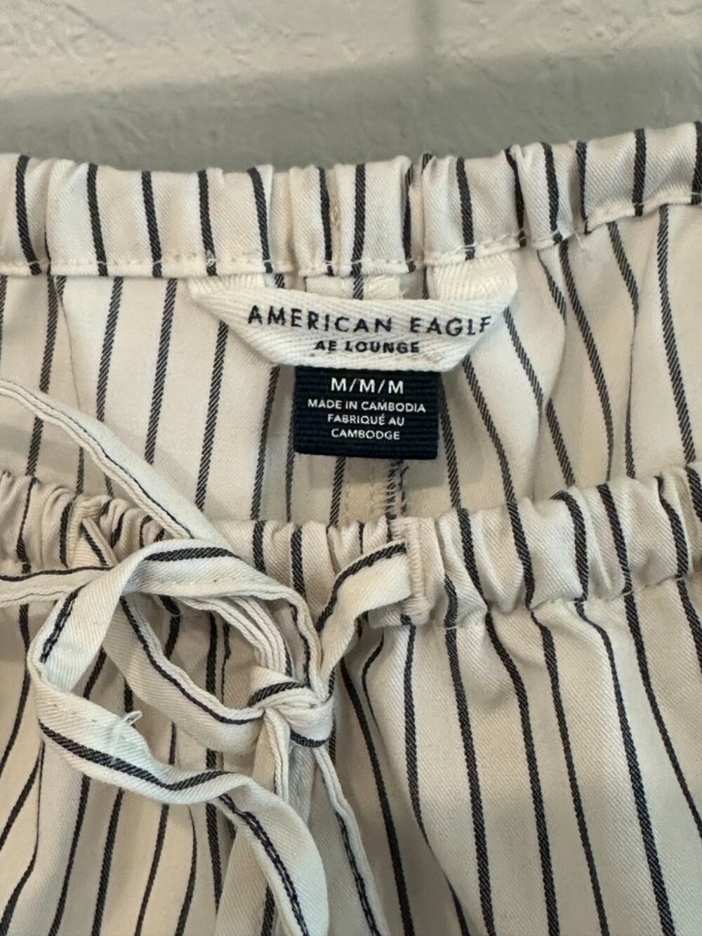 American Eagle White Blue Stripe Drawstring Pants Medium Casual Lounge Beach Pan - Picture 13 of 14